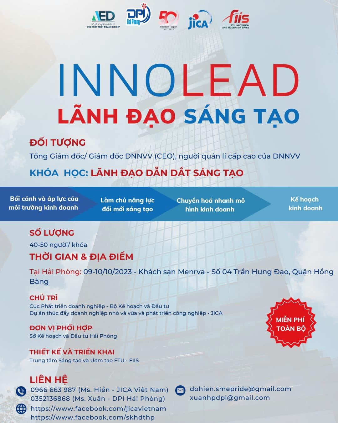Innolead トレーニング プログラム - クリエイティブ リーダーシップへの参加のお知らせ